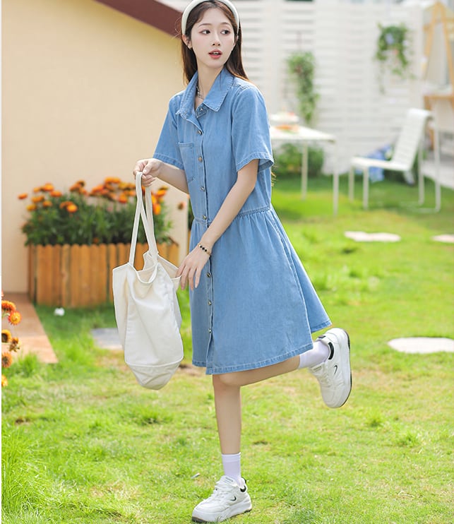 超人気 今季マストバイ カジュアル デニム ワンピース<ins-8332>