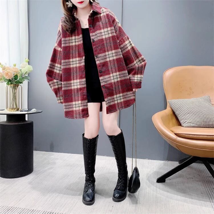 超人気 スタイルアップ 毎日着たい！ チェック柄 2色選択 シャツ E-9648