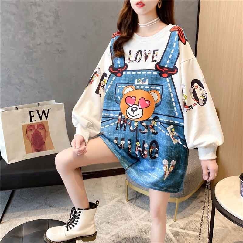 着心地抜群 女性力を高める ラウンドネック カートゥーンプリント スウェット パーカーiEf-2923