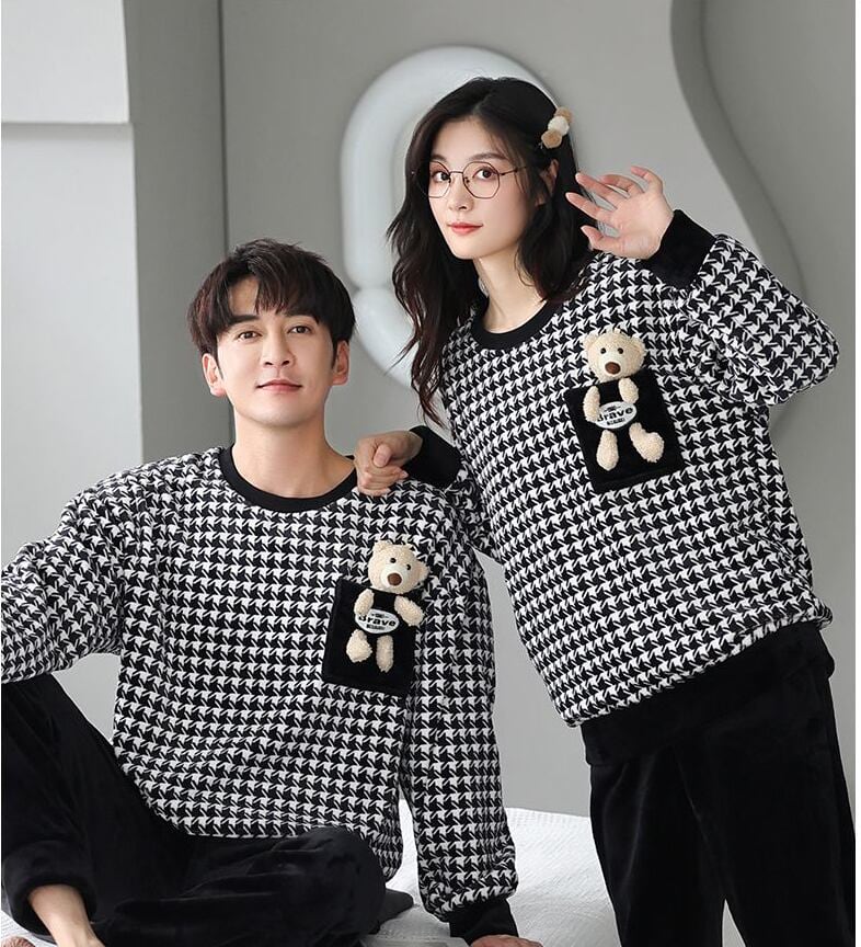 スタイルアップ効果抜群 3種選択 デザイン性抜群 サンゴフリース カップル パジャマ E-9770