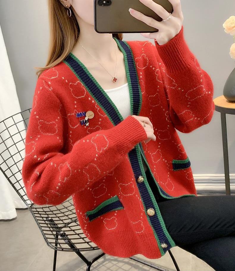 都市ファッショ デザイン オシャレ 上質 切り替え 4色選択 ニットトップスE-9666