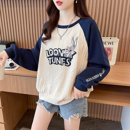 合わせやすい刺?ロゴゆったり厚手ラグランスリーブ   スウェット全2色E-4613