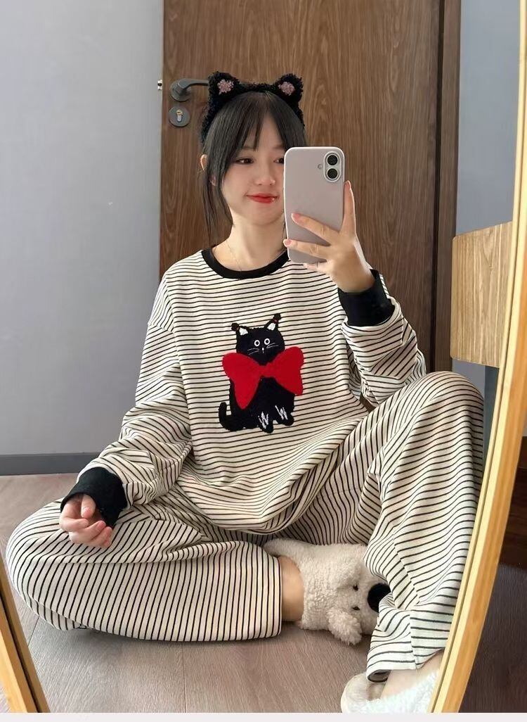 柔らかくて優しい印象 2種選択 着心地良い トップス+パンツセット パジャマE-10906