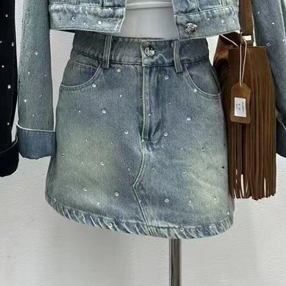 超人気 セット デニムジャケット＋ラップスカート E-6529