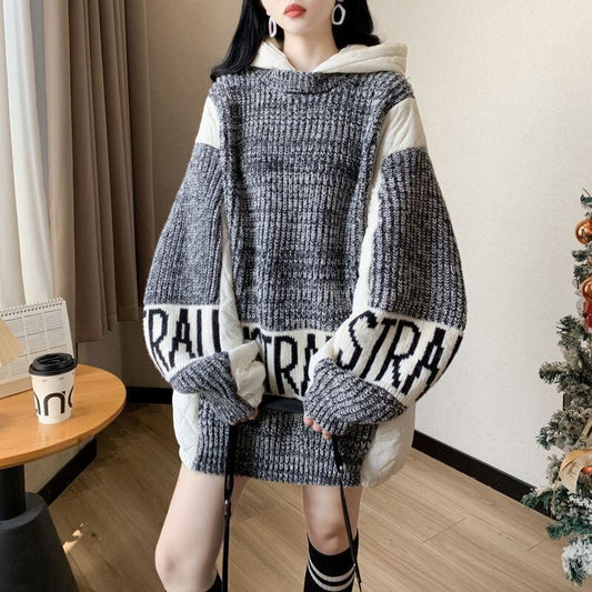 今季も大流行 個性的なデザイン 目を奪われる 切り替え 2色選択 ニットトップスE-10695