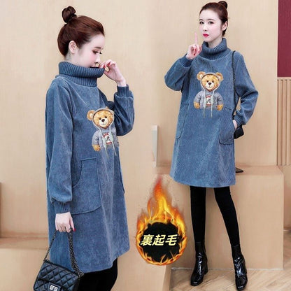 【裹起毛】質感のいい 4色デニム プラスベルベット長袖 ニット セーター E-10226