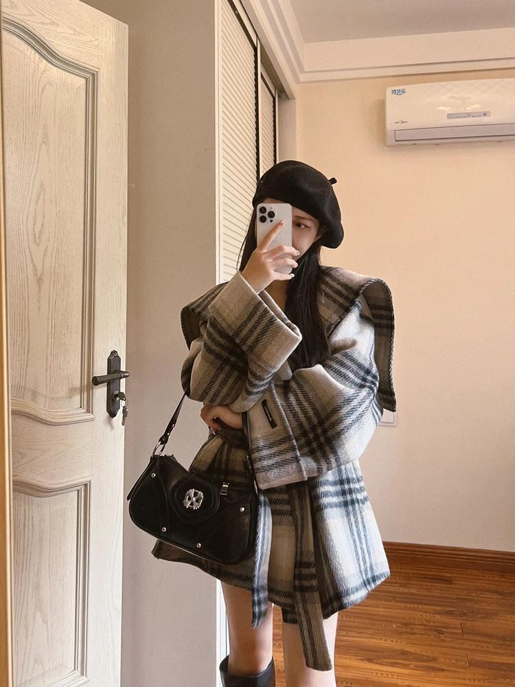 主役級の存在感！気質アップ おしゃれ度高め チェック柄 ウールコート E-9984