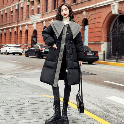 都市ファッショ デザイン オシャレ 切り替え 2色選択 ロングダウンジャケット E-9739