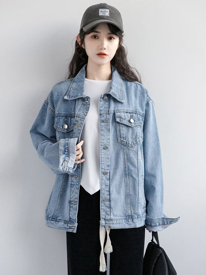 絶対流行 着心地良い デザイン性抜群 デニムジャケットゆったりコートE-9299