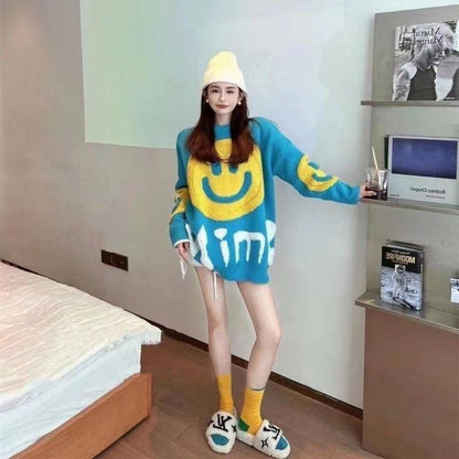 大人可愛いスマイルマークセーター全4色E-4354