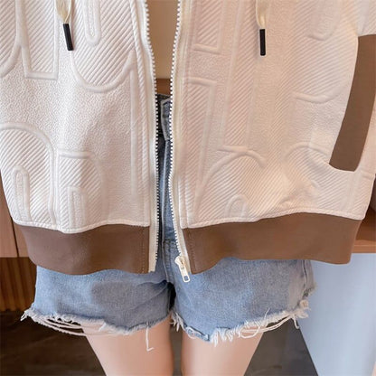 今季マストバイ トレンドアイテム 存在感抜群 アバンギャルド 切り替え 2色選択 パーカー トレーナー レディース フード付き カーディガン E-9551