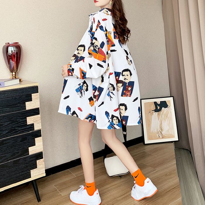 主役級の存在感！ 軽い生地が夏にぴったり スタイルアップ 総柄 シャツ E-9186