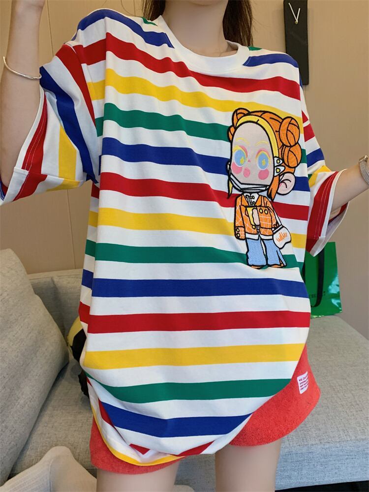 売り切れ必至 トレンドアイテム 存在感抜群 ストライプ柄 半袖TシャツE-9270