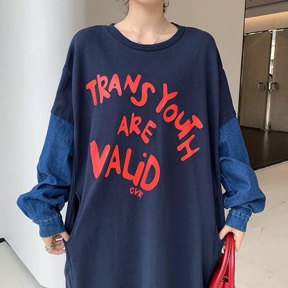 質感のいい デニム プラスベルベット長袖 ニット セーター E-10357