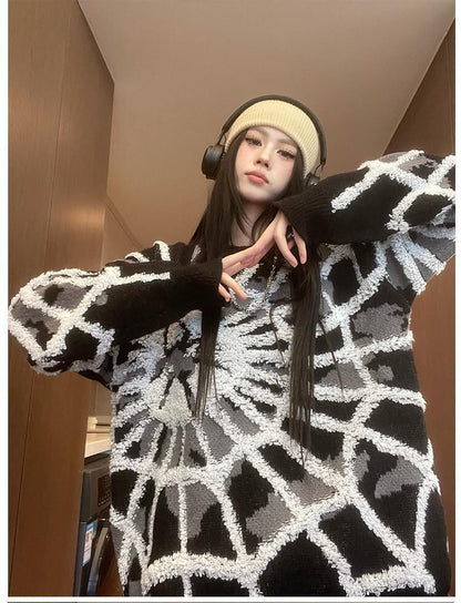 おしゃれ度アップビッグ刺?ロゴゆったりニットセーター全2色   E-4572