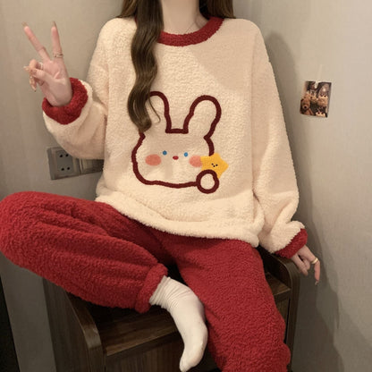 柔らかな肌触りで着心地も楽ちん！モコモコ ルームウェア 全3色 パジャマ 上下セットE-10337