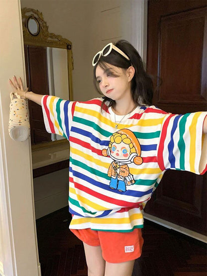 売り切れ必至 トレンドアイテム 存在感抜群 ストライプ柄 半袖TシャツE-9270