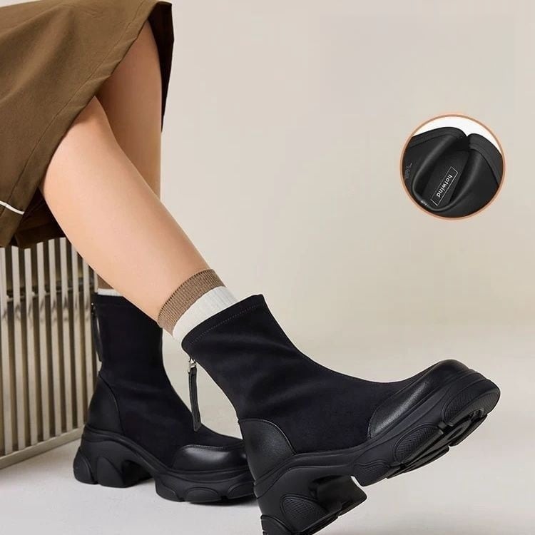 太ヒール スクエアトゥ 美感いっぱい ベルベット ローファー 革靴 2色選択可 シューズE-10386