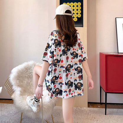 【半額！期間限定！！】絶対欲しい カジュアル キュート プリント ゆったり 2色半袖Tシャツ＜ins-8470＞