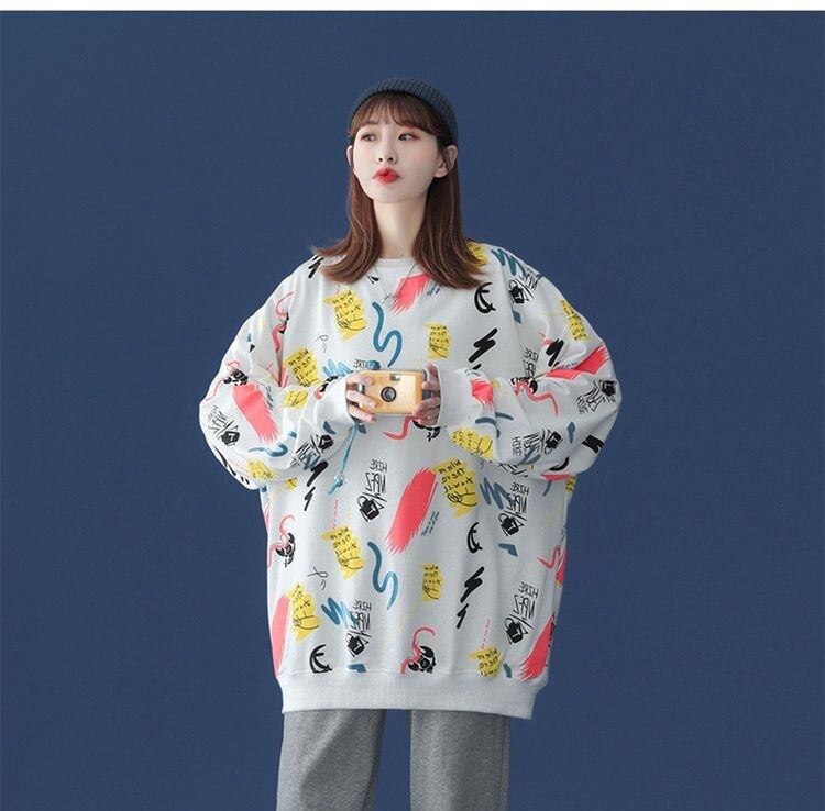 好感度UP カジュアル 定番シンプル プリント 4色選択 スウェットE-10846