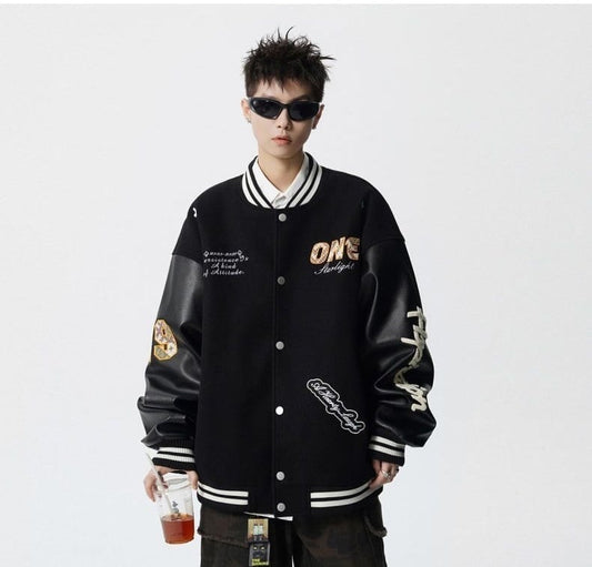 【中棉】人気爆発中 アメリカンレトロ 配色切り替え 刺繍ロゴ ユニセックス スタジャンE-12627