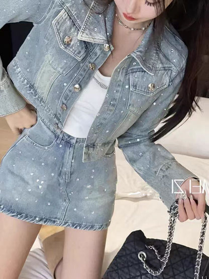 超人気 セット デニムジャケット＋ラップスカート E-6529