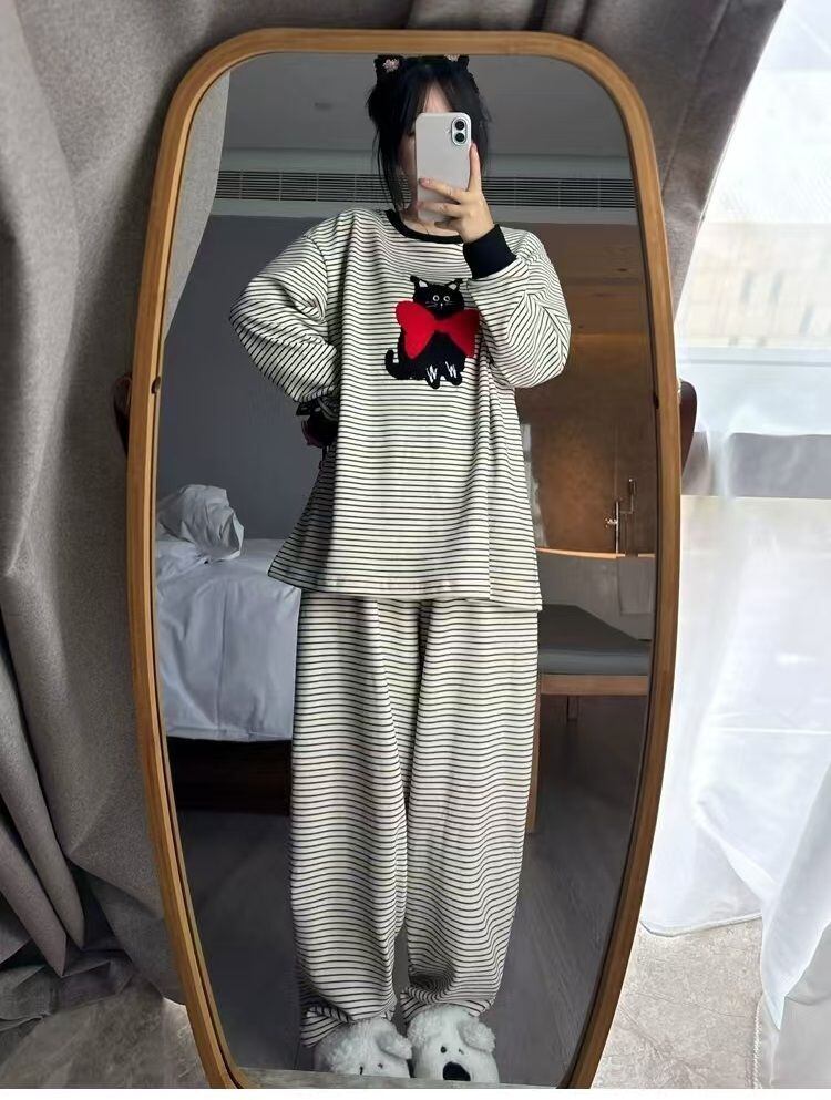 柔らかくて優しい印象 2種選択 着心地良い トップス+パンツセット パジャマE-10906