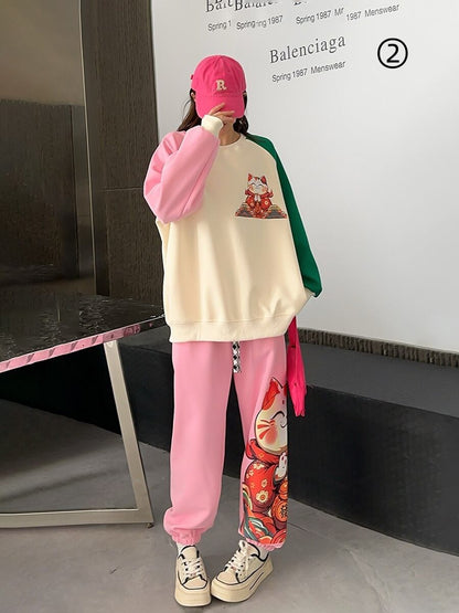 スタイルアップ効果抜群 4色選択 プリント パーカー＋ショートパンツ セットアップE-10456