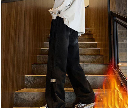 超人気 着回し力抜群 売り切れ必至 プラスベルベット 2色選択 デニム ワイドパンツE-9879