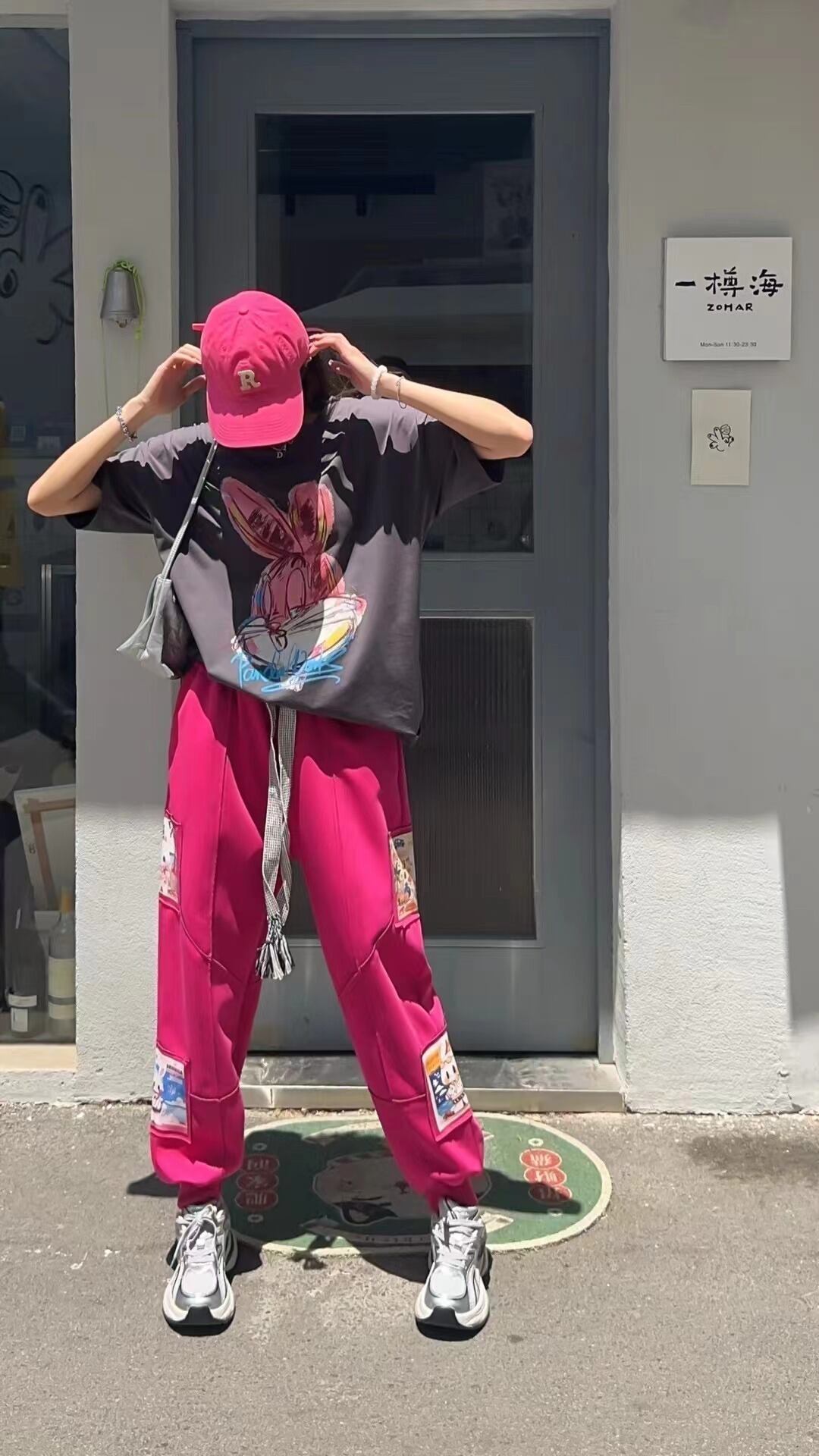 大活躍 高見えデザイン スタイルアップ効果抜群 切り替え プリント 全4色 カジュアルパンツE-9358