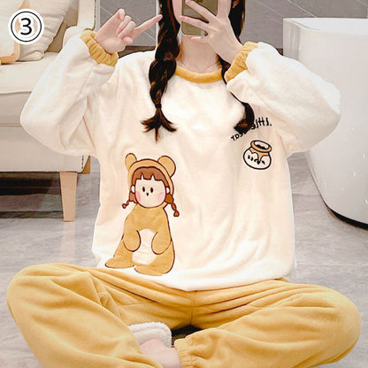 新商品 デザイン性抜群 大人可愛い 着心地良い 4種選択 コーラルベルベットパジャマ トップス+パンツセット E-9765