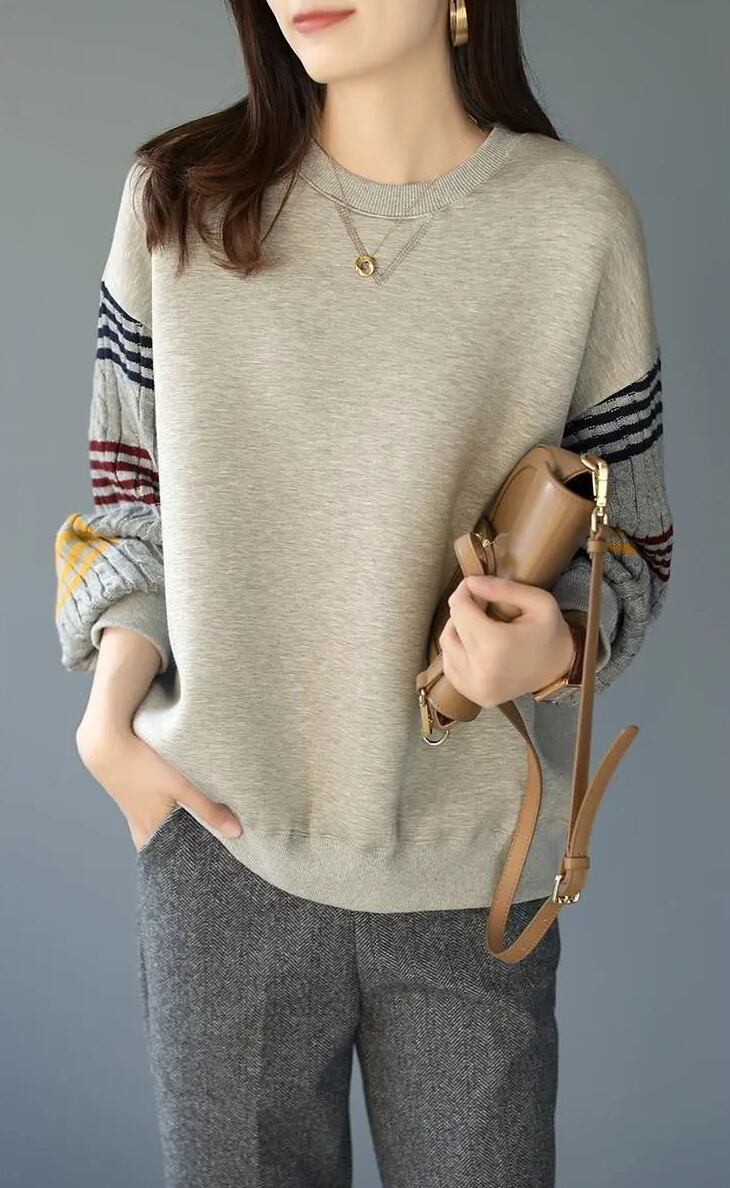 おすすめ スタイルアップ 定番シンプル 切り替え ニットトップスE-9545