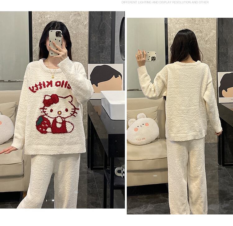 【人気急上昇中！】柔らかな肌触りで着心地も楽ちん！モコモコ パジャマ ルームウェア 上下セットE-10159