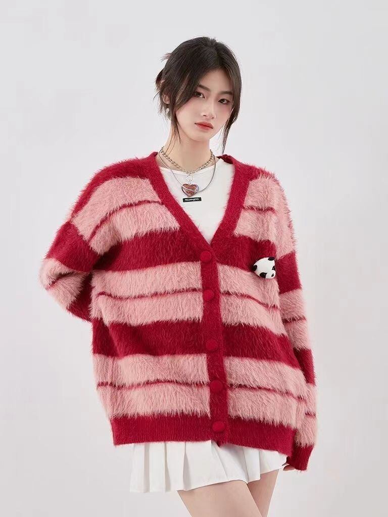 着回し力抜群 高見えデザイン 快適トップス ストライプ柄 3色選択 ニットトップスE-9719