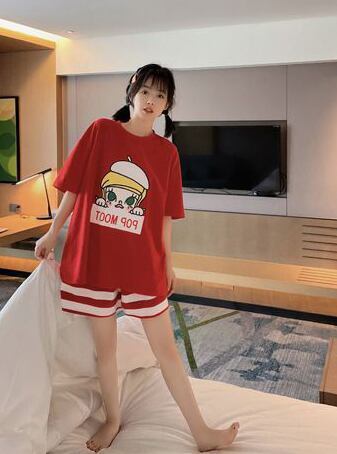 夏に嬉しい機能付き パジャマ 真夏も快適 全2色 半袖トップスⅹショートパンツセットE-9183