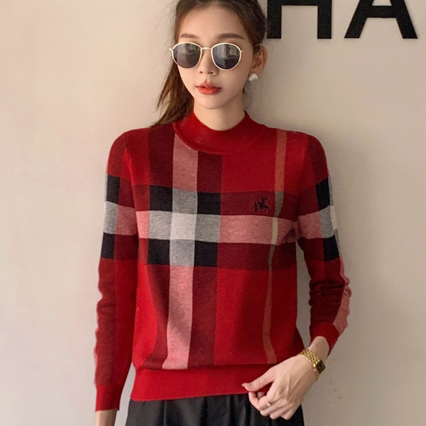 スタイルアップ 海外トレンド 形が綺麗 2色選択 ニットトップスE-9797