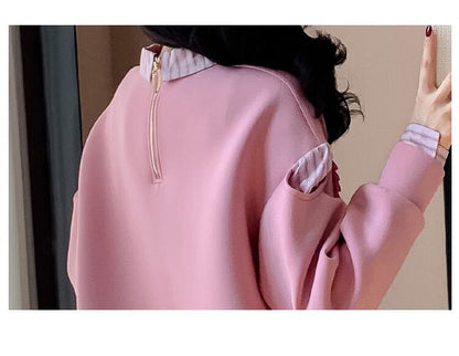 好感度UP レイヤード風 柔らかくて優しい印象 切り替え プラスベルベット 全3色 スウェットE-9809