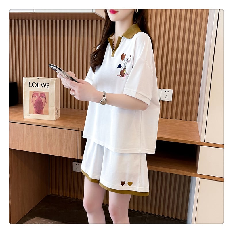 定番シンプル カジュアル  切り替え 半袖Ｔシャツⅹパンツセット全3色 <ins-8267>