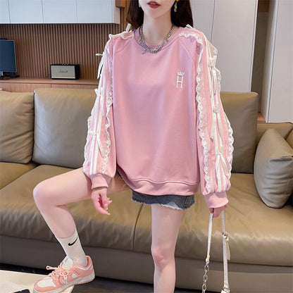 超人気 スウィート ファッション感満々 刺繍 切り替え 3色選択 スウェットE-9294