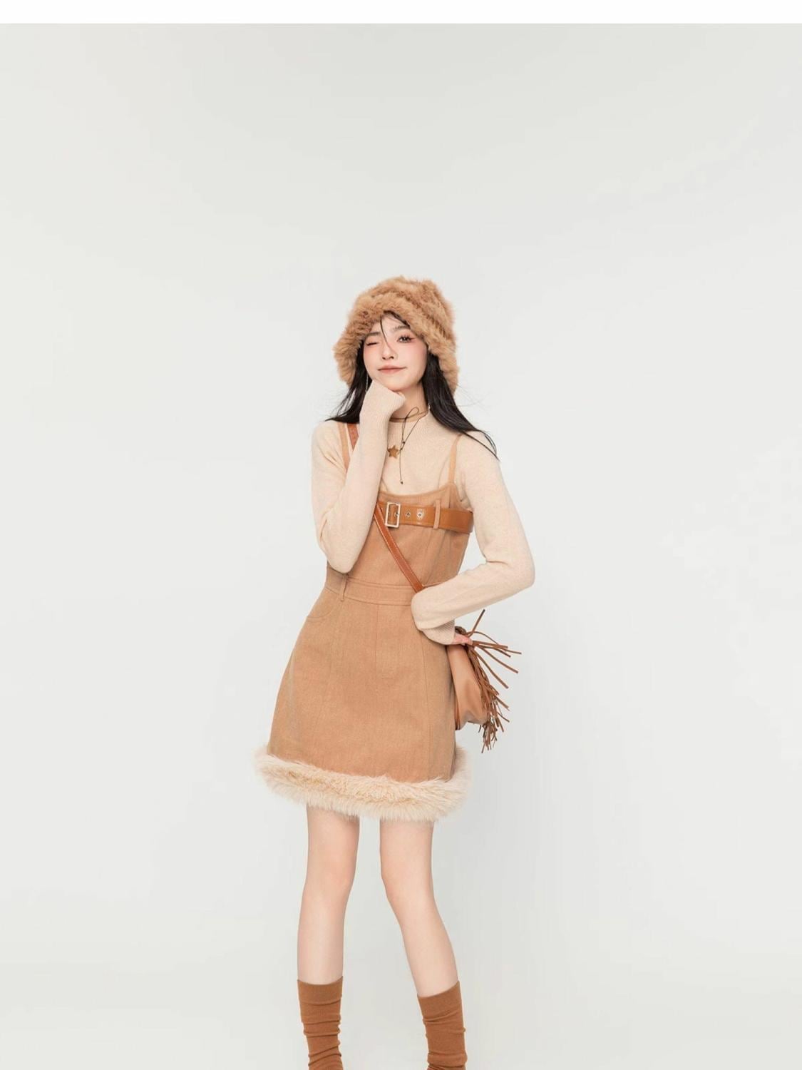 アクティブも綺麗も叶う  求めてたデザイン ぬいぐるみジャケットⅹサスペンダースカートセットE-9915