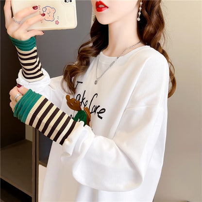 着心地抜群 ラウンドネック 好感度満載 カートゥーンプリント シャツ ブラウスE-2664