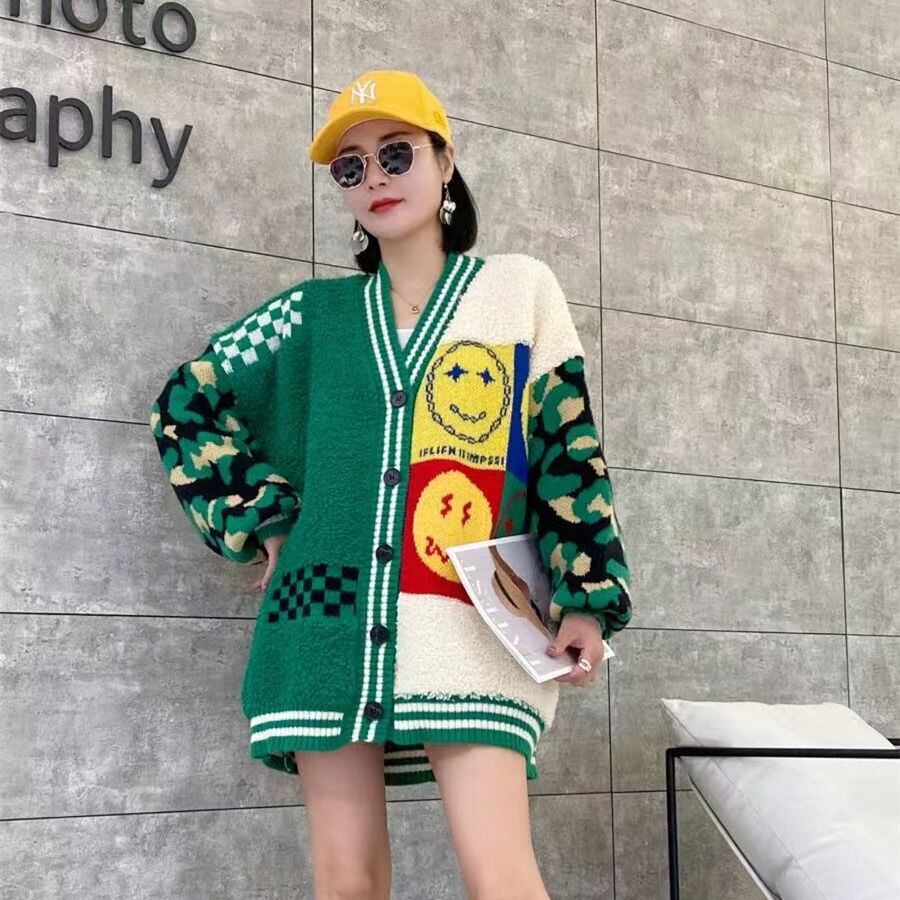 早い者勝ちスマイルマーク   ニットカーディガン五色ありE-4059