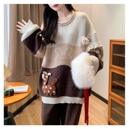 人気爆発中 トレンドアイテム 存在感抜群 大人可愛い カラーマッチング 2色選択ニットトップスE-10584