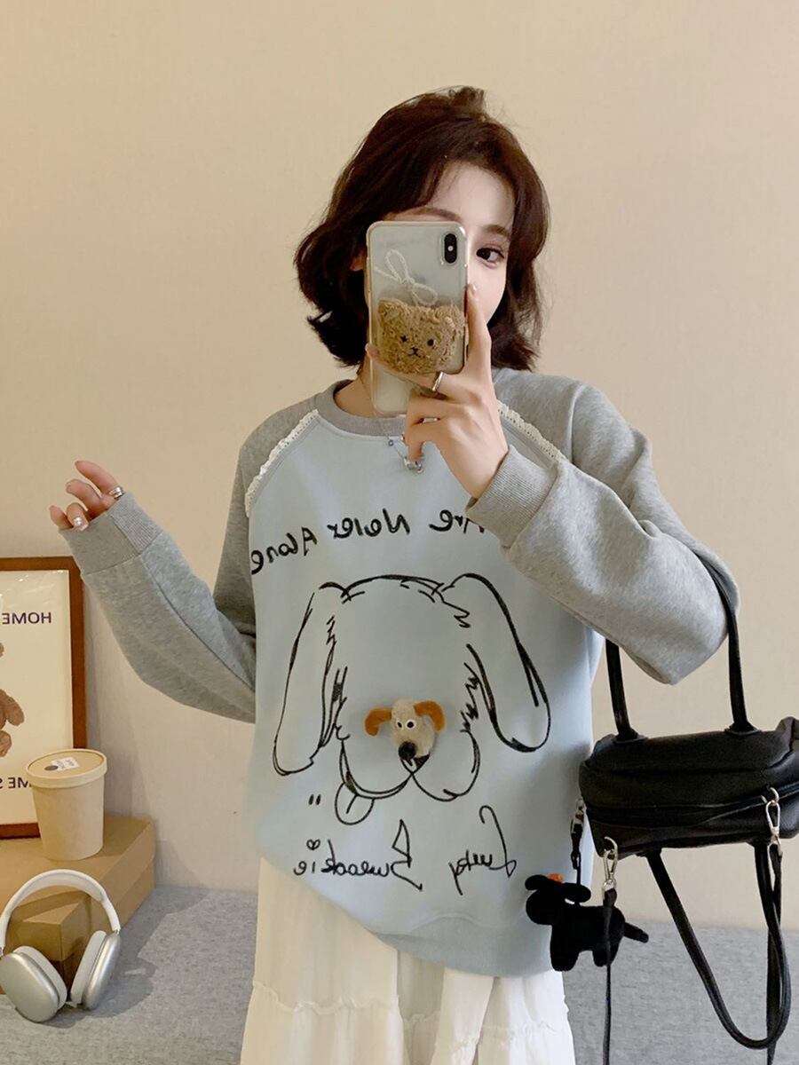 高見えデザイン 3色 プラスベルベット スウェットE-10277