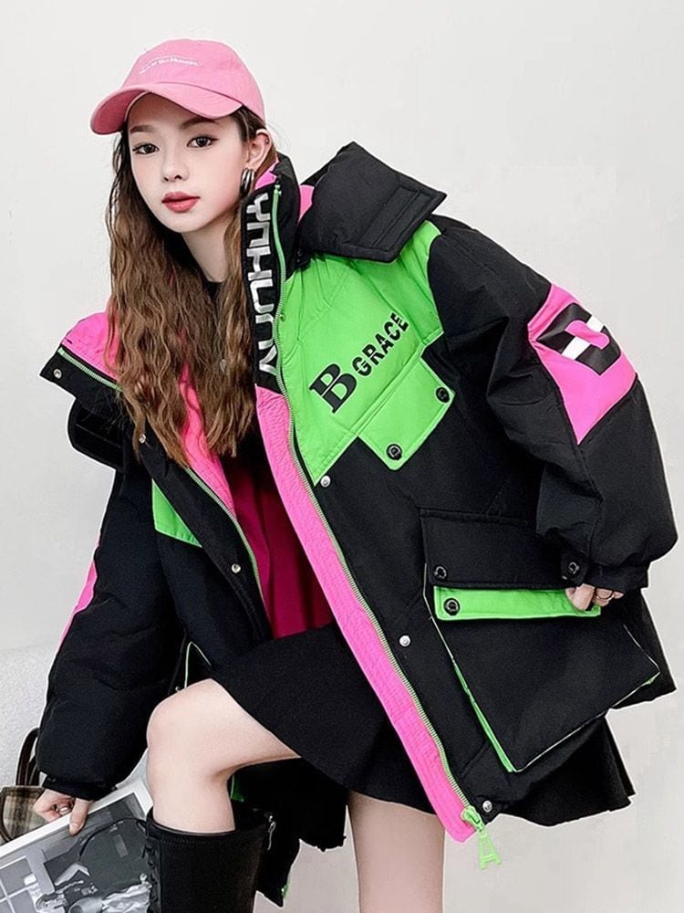 都市ファッショ デザイン オシャレ 肌触り抜群 切り替え 2色選択 ダウンジャケット 男女兼用E-9697