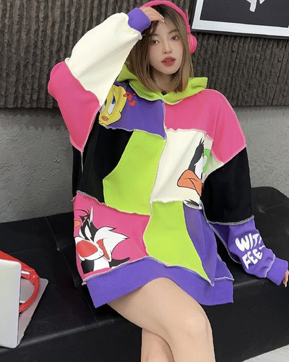 快適トップス カラーマッチング おしゃれ度高め 切り替え 2色選択 パーカーE-9361