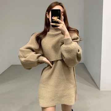 美感いっぱい ハイネック 気質溢れる セーター＋ワンピース セットアップE-2700