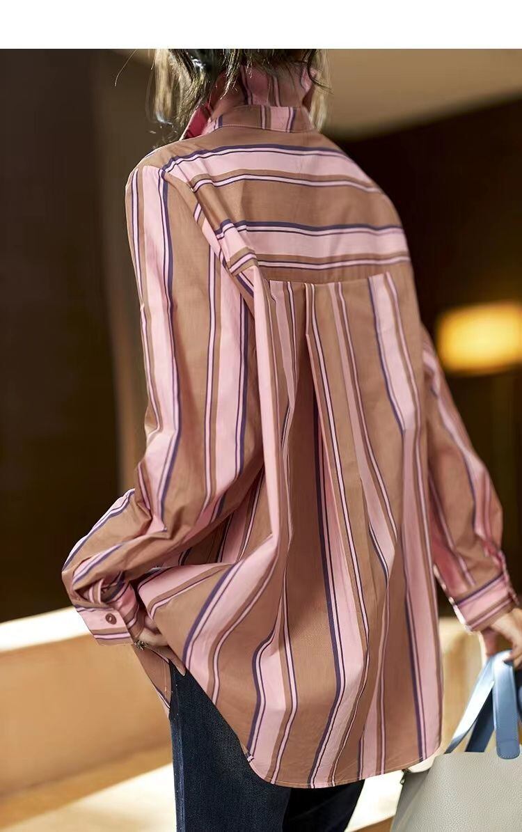 都市ファッショ デザイン オシャレ エレガント ストライプ柄 全2色 シャツ E-9162