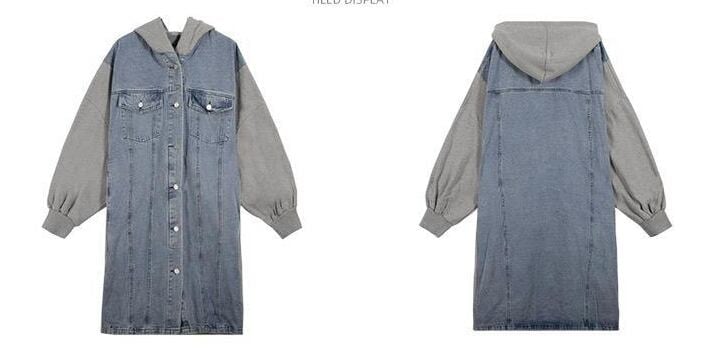 都市ファッショ デザイン オシャレ デザイン性抜群 デニム 切り替え ゆったりコートE-9804