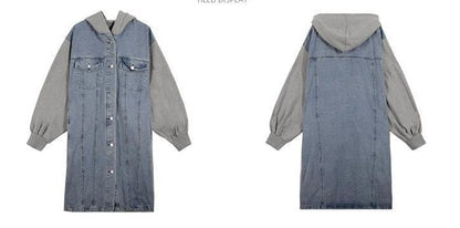 都市ファッショ デザイン オシャレ デザイン性抜群 デニム 切り替え ゆったりコートE-9804